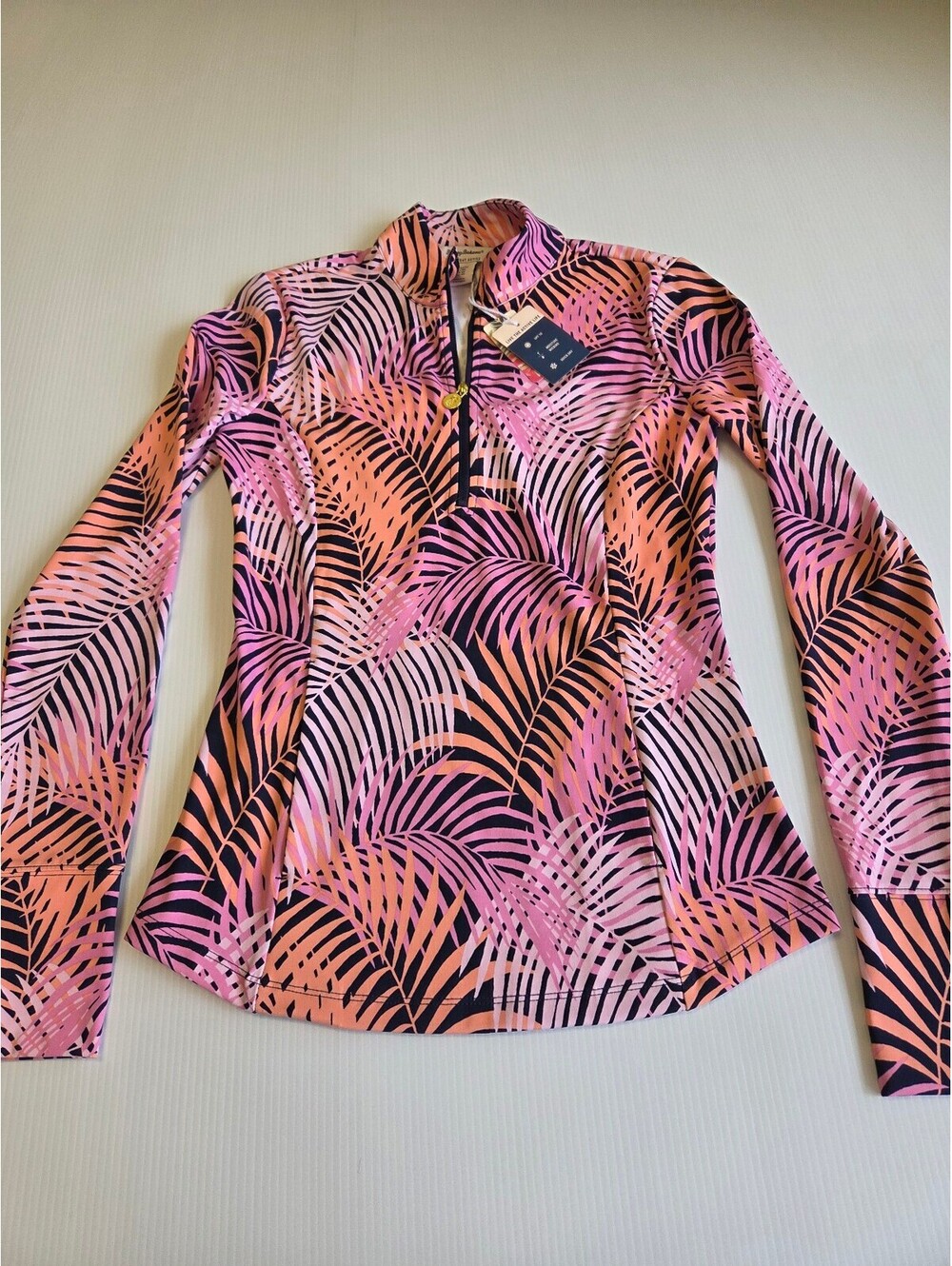 Tommy Bahama Everyday Active Women's Long Sleeve Zip-Up Top Size XS Pink and Tan